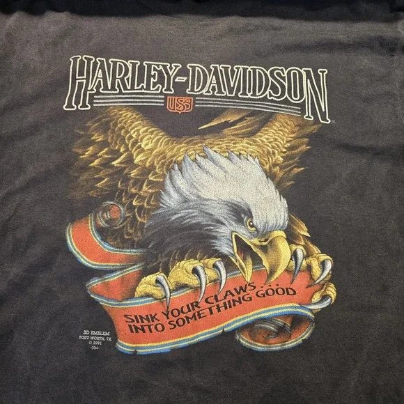 Vintage Harley-Davidson 3D Emblem Eagle T-Shirt XL 1991 Single Stich Tank Tops